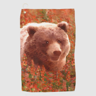 Serviette De Golf Grizzly Bear Cub dans Fireweed Peinture Art de la