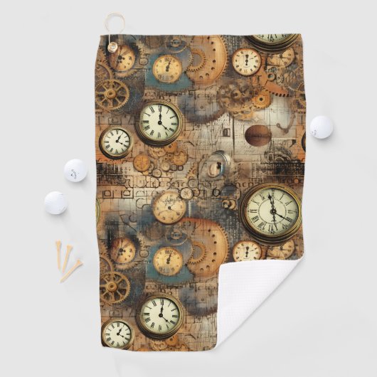 Serviette De Golf Grunge Rustic Steampunk Horloge (10) (En situation)