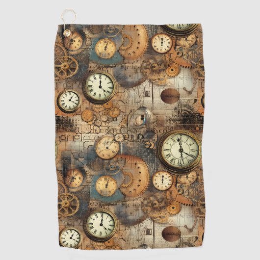 Serviette De Golf Grunge Rustic Steampunk Horloge (10) (Devant)
