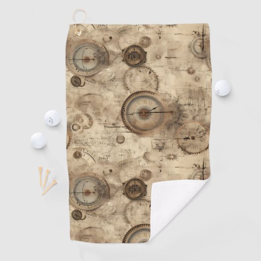Serviette De Golf Grunge Rustic Steampunk Horloge (11) (En situation)