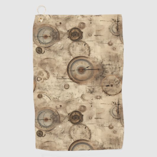 Serviette De Golf Grunge Rustic Steampunk Horloge (11) (Devant)