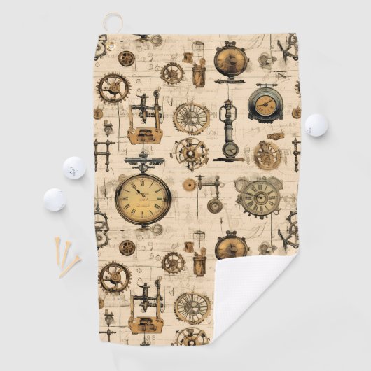 Serviette De Golf Grunge Rustic Steampunk Horloge (13) (En situation)