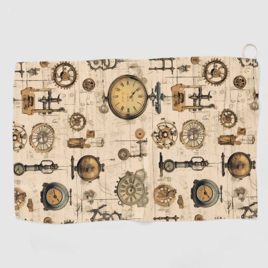 Serviette De Golf Grunge Rustic Steampunk Horloge (13) (Horizontal)