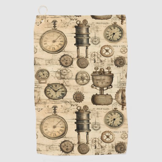 Serviette De Golf Grunge Rustic Steampunk Horloge (14) (Devant)