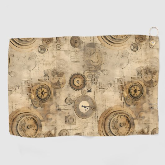 Serviette De Golf Grunge Rustic Steampunk Horloge (2) (Horizontal)