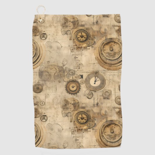 Serviette De Golf Grunge Rustic Steampunk Horloge (2) (Devant)
