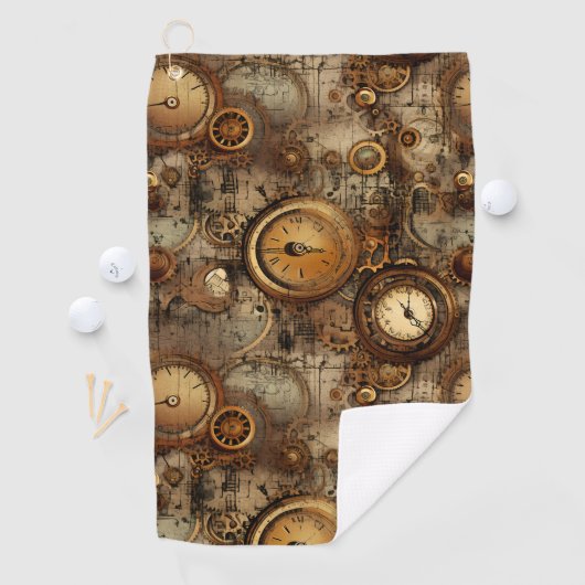 Serviette De Golf Grunge Rustic Steampunk Horloge (3) (En situation)