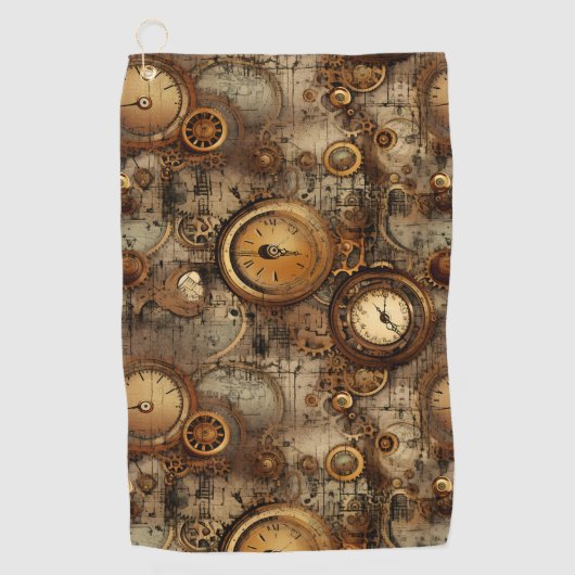 Serviette De Golf Grunge Rustic Steampunk Horloge (3) (Devant)