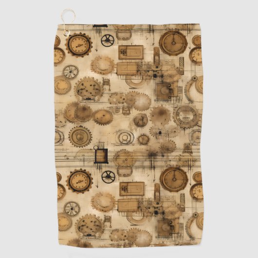Serviette De Golf Grunge Rustic Steampunk Horloge (4) (Devant)
