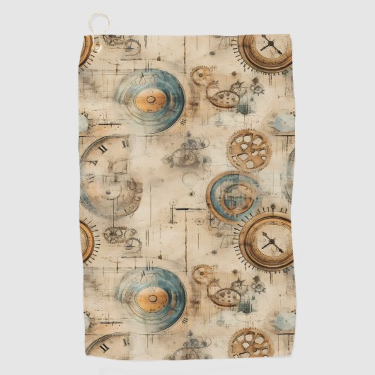 Serviette De Golf Grunge Rustic Steampunk Horloge (7) (Devant)