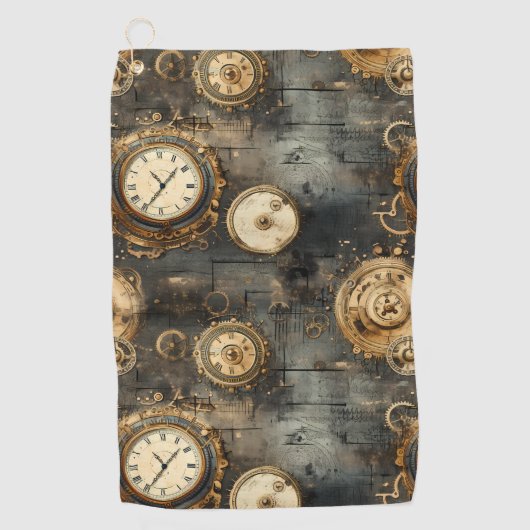 Serviette De Golf Grunge Rustic Steampunk Horloge (8) (Devant)