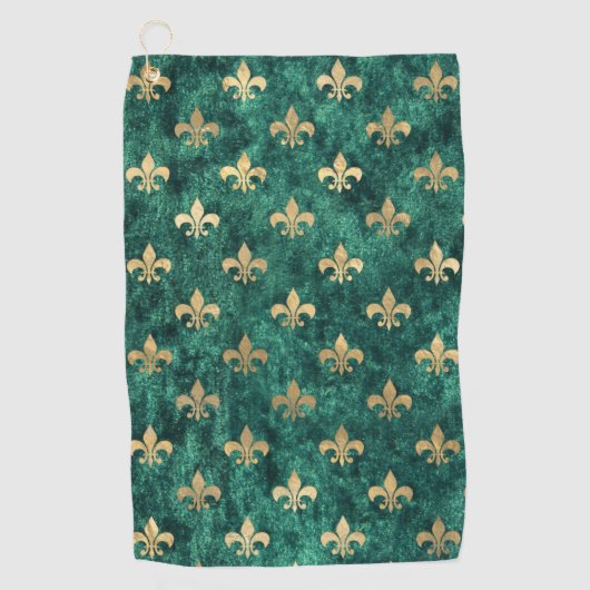 Serviette De Golf Grunge Vert Velours Fleur De Lis Mardi Gras (Devant)