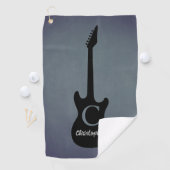 Serviette De Golf Guitare électrique gris bleu monogramme (En situation)