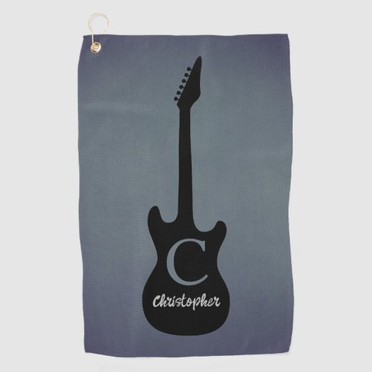 Serviette De Golf Guitare électrique gris bleu monogramme (Devant)