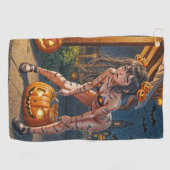 Serviette De Golf Halloween Monster Jack-o-Lantern & Bat Vixen Girl (Horizontal)
