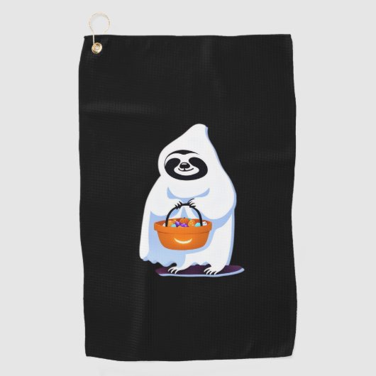 Serviette De Golf Halloween sloth dressed as ghost going trick or tr (Devant)