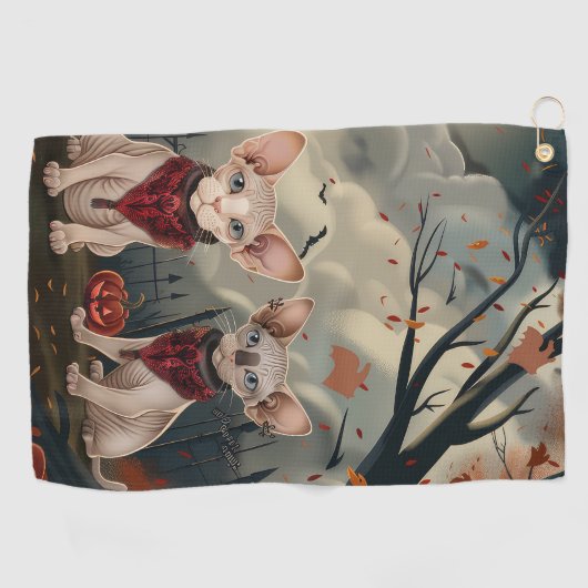 Serviette De Golf Halloween sphynx chats Éffrayant (Horizontal)