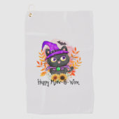 Serviette De Golf Happy Meow-o-ween -Chat Sorcière Noire (Devant)