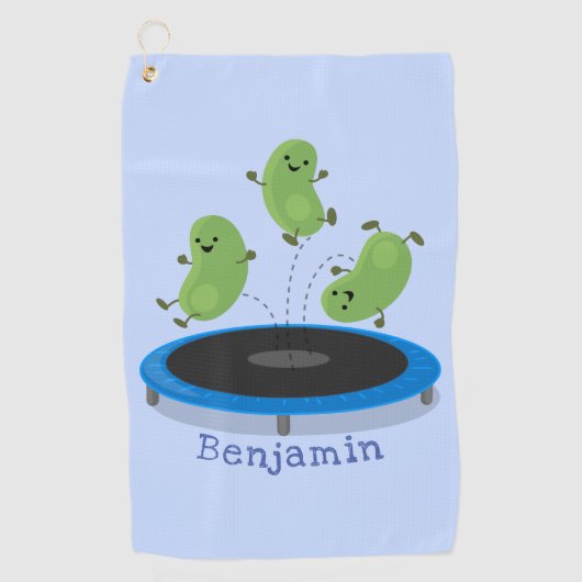 Serviette De Golf Haricots verts mignons sur dessin animé trampoline (Devant)