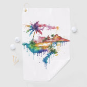 Serviette De Golf Hawaii design avec des plaques colorées (En situation)