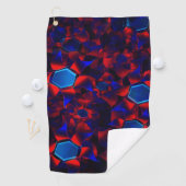 Serviette De Golf hexagone bleu mélangé avec des courbes rouges qui (En situation)