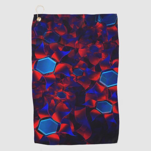 Serviette De Golf hexagone bleu mélangé avec des courbes rouges qui (Devant)