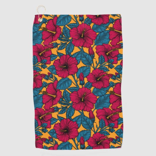 Serviette De Golf hibiscus rouge sur orange (Devant)