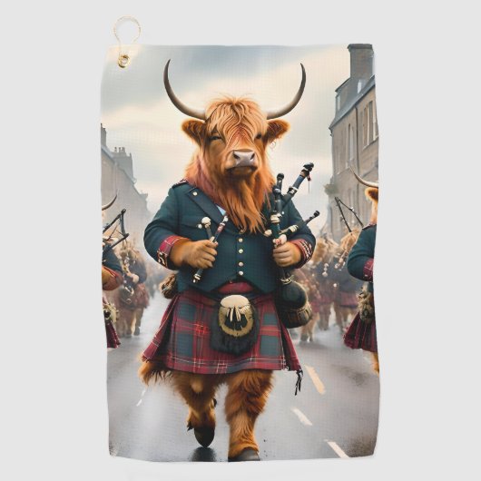 Serviette De Golf Highland Harmony : Bagpipe Highland Cow Band (Devant)