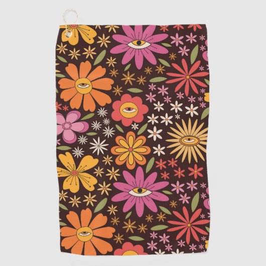 Serviette De Golf Hippie Psychédélique les années 70 Fleurs Super Mo (Devant)
