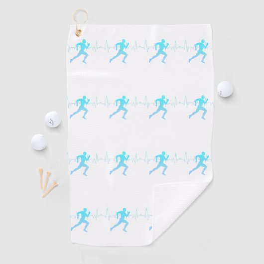 Serviette De Golf Homme Courir Silhouette Gradient & Heartbeat Blue (En situation)