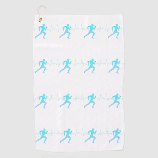 Serviette De Golf Homme Courir Silhouette Gradient & Heartbeat Blue (Devant)