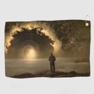 Serviette De Golf Homme debout sur une colline regardant une grande