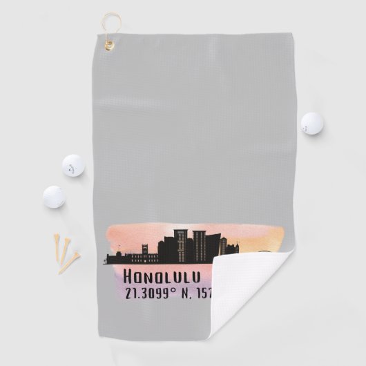 Serviette De Golf Honolulu Skyline Latitude et Longitude (En situation)