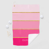 Serviette de golf Hot Rose & Gold Striped Ombre (En situation)