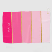 Serviette de golf Hot Rose & Gold Striped Ombre (Horizontal)