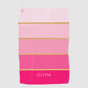 Serviette de golf Hot Rose & Gold Striped Ombre