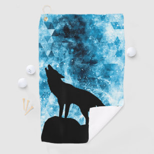 Serviette De Golf Howling Wolf Hiver neige bleue fumée Abstraite