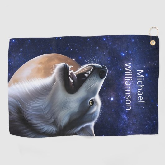 Serviette De Golf Howling Wolf Monogramme (Horizontal)