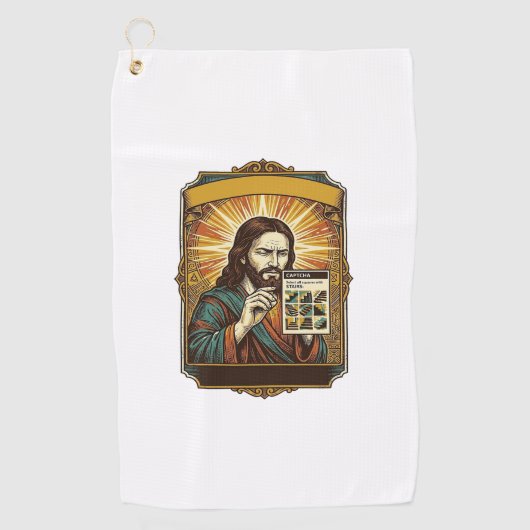 Serviette De Golf Humour Jésus Escaliers Flous Test Captcha Sécurité (Devant)