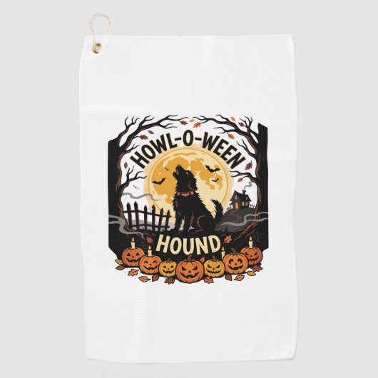 Serviette De Golf Hurlement de chien de lune d'Halloween (2) (Devant)