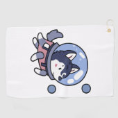Serviette De Golf Husky Dans L'Espace Amoureux des chiens Chiot Retr (Horizontal)