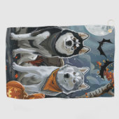 Serviette De Golf Husky Sibérien Halloween Effrayant (Horizontal)