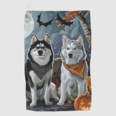 Serviette De Golf Husky Sibérien Halloween Effrayant (Devant)
