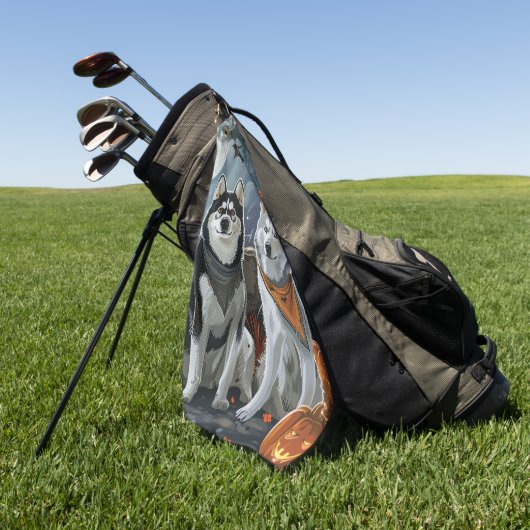 Serviette De Golf Husky Sibérien Halloween Effrayant (Vert)