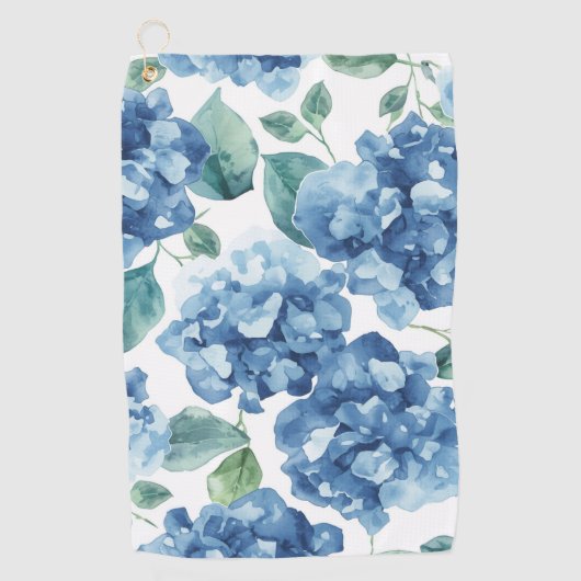 Serviette De Golf Hydrangea Blues | Fleurs à motif de fleurs aquarel (Devant)