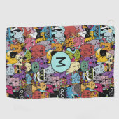 Serviette De Golf Illustration de chats amusants Monogrammes personn (Horizontal)