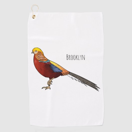 Serviette De Golf Illustration d'oiseau de faisan doré (Devant)