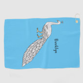 Serviette De Golf Illustration d'oiseau de paon blanc (Horizontal)
