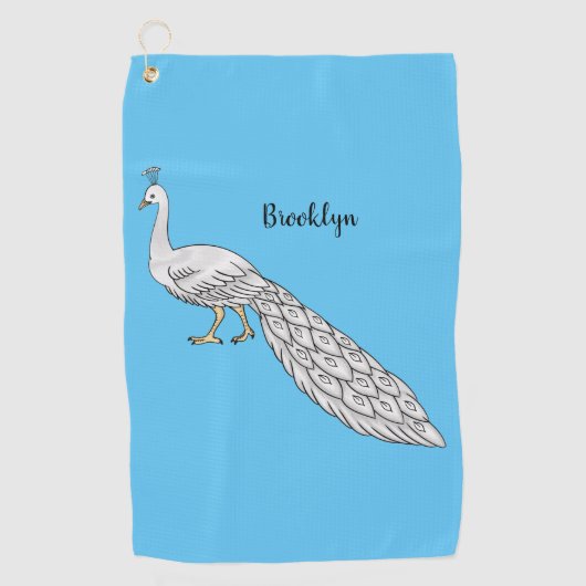Serviette De Golf Illustration d'oiseau de paon blanc (Devant)