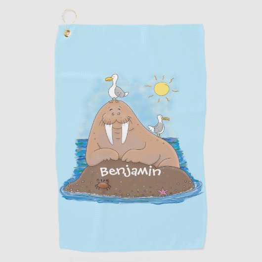 Serviette De Golf Illustration drôle de morse joyeux (Devant)